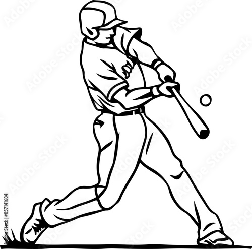 baseball player hitting ball line art drawing