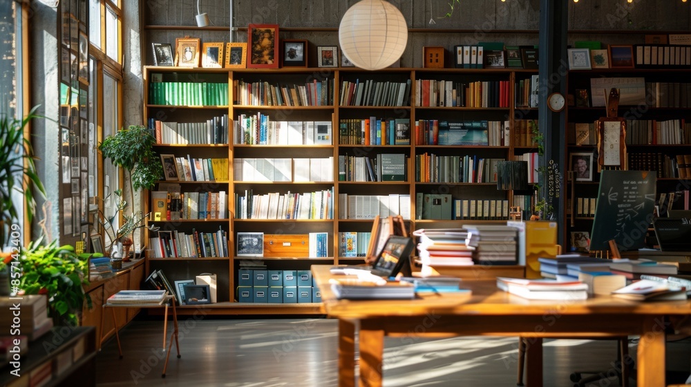 Cozy Library with Books and Sunlight Cozy Library with Books and Sunlight