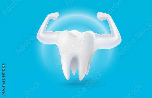 Tooth emoji white, 3D illustration of a tooth on a light background. Vector illustration