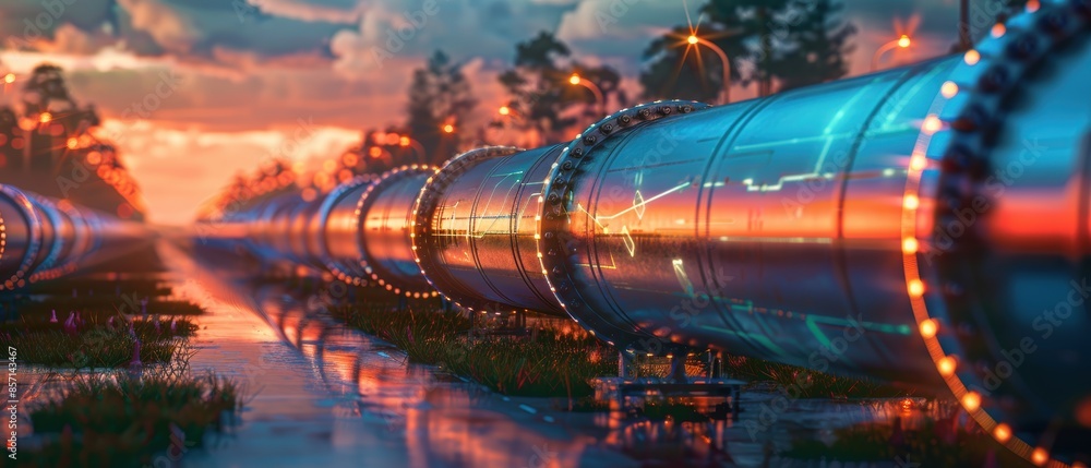 Futuristic Pipeline at Sunset. Futuristic Pipeline at Sunset.