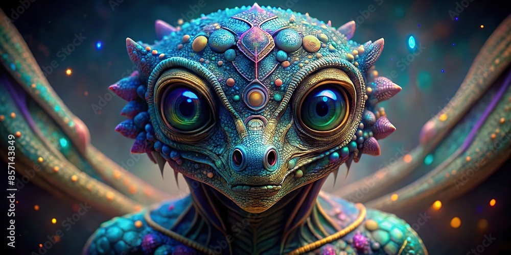 Alien creature with iridescent scales and multiple eyes, extraterrestrial, unknown, creature, space, tentacles