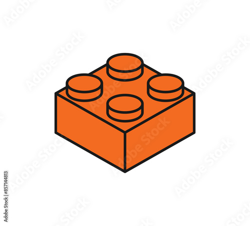 Isometric brick block and piece line art building brick block for children, colorful brick toy isolated flat vector illustration.
