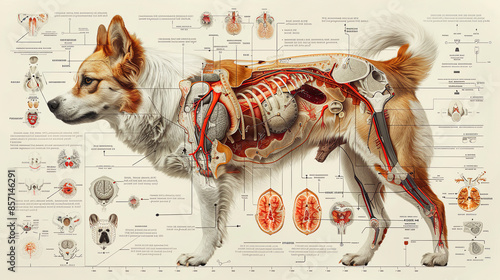 medical illustrations of the anatomy of the digestive system of dogs