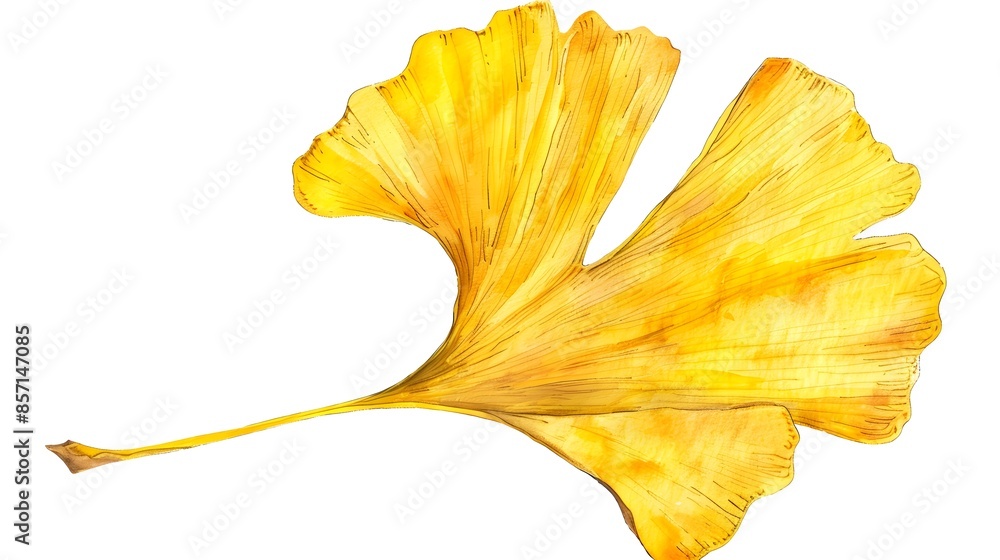 Unique Watercolor Ginkgo Leaf Clipart on White Background Unique Watercolor Ginkgo Leaf Clipart on White Background