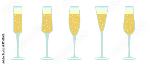 champagne glass set vector illustration isolated on white background.