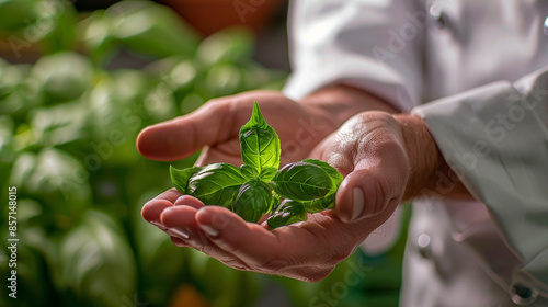 Basil Leaves in a Chef's Hand Demonstrating the size and freshness of basil leaves