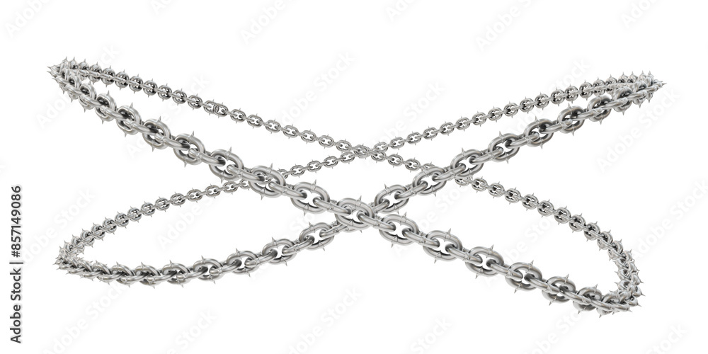 Chain Link Circles: 3D Design Asset. 3D design asset features sharp-tipped chains forming captivating, interlinked circles (transparent PNG background). Chain Link Circles: 3D Design Asset. 3D design asset features sharp-tipped chains forming captivating, interlinked circles (transparent PNG background).