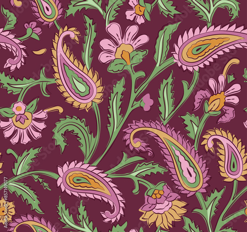 COLORFUL PAISLEY FLORAL SEAMLESS PATTERN ALL OVER PRINT VECTOR ILLUSTRATION