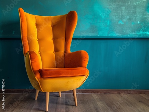 an orange chair in a room photo