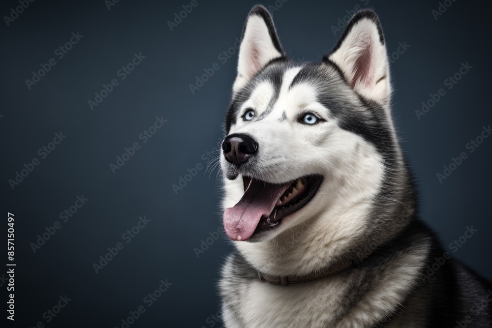 Portrait of a happy siberian husky in bare monochromatic room Portrait of a happy siberian husky in bare monochromatic room
