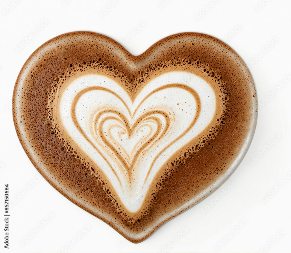 Top view of hot coffee cappuccino latte art heart shape foam, isolated on white background Top view of hot coffee cappuccino latte art heart shape foam, isolated on white background