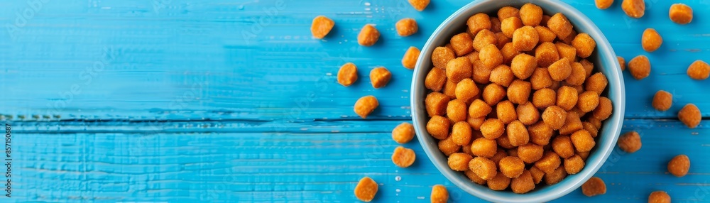 crispy golden brown snacks in a blue bowl on a blue wooden background. crispy golden brown snacks in a blue bowl on a blue wooden background.