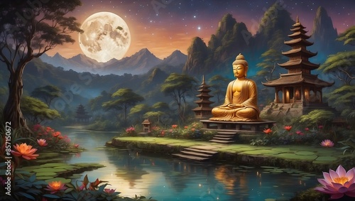 Buddha an einem Teich in der Natur photo