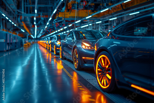 Wallpaper Mural Automated futuristic electric cars factory production line Assembly Line Manufacturing High-Tech Green Energy Electric Vehicles. Automatic Construction Torontodigital.ca