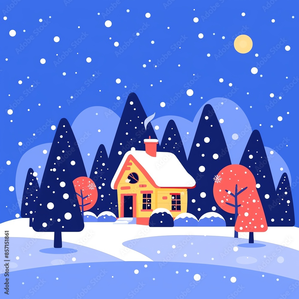 Fototapeta premium Winter wonderland flat design front view theme holiday animation vivid