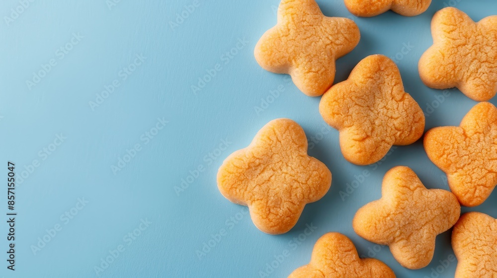 Fototapeta premium star-shaped cookies on light blue background - top view with copy space.