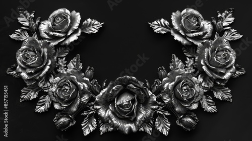 Elegant Silver Rose Floral Frame With Text Space