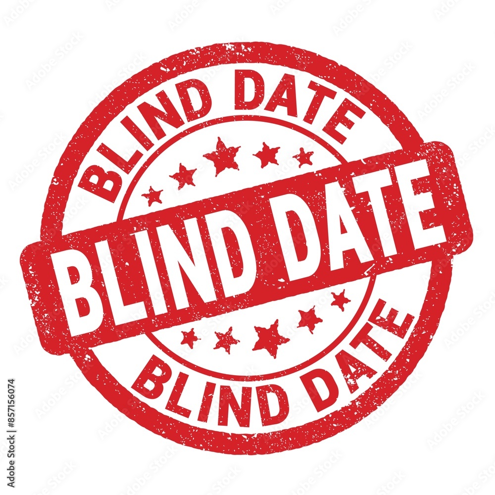 BLIND DATE text written on red round stamp sign. BLIND DATE text written on red round stamp sign.