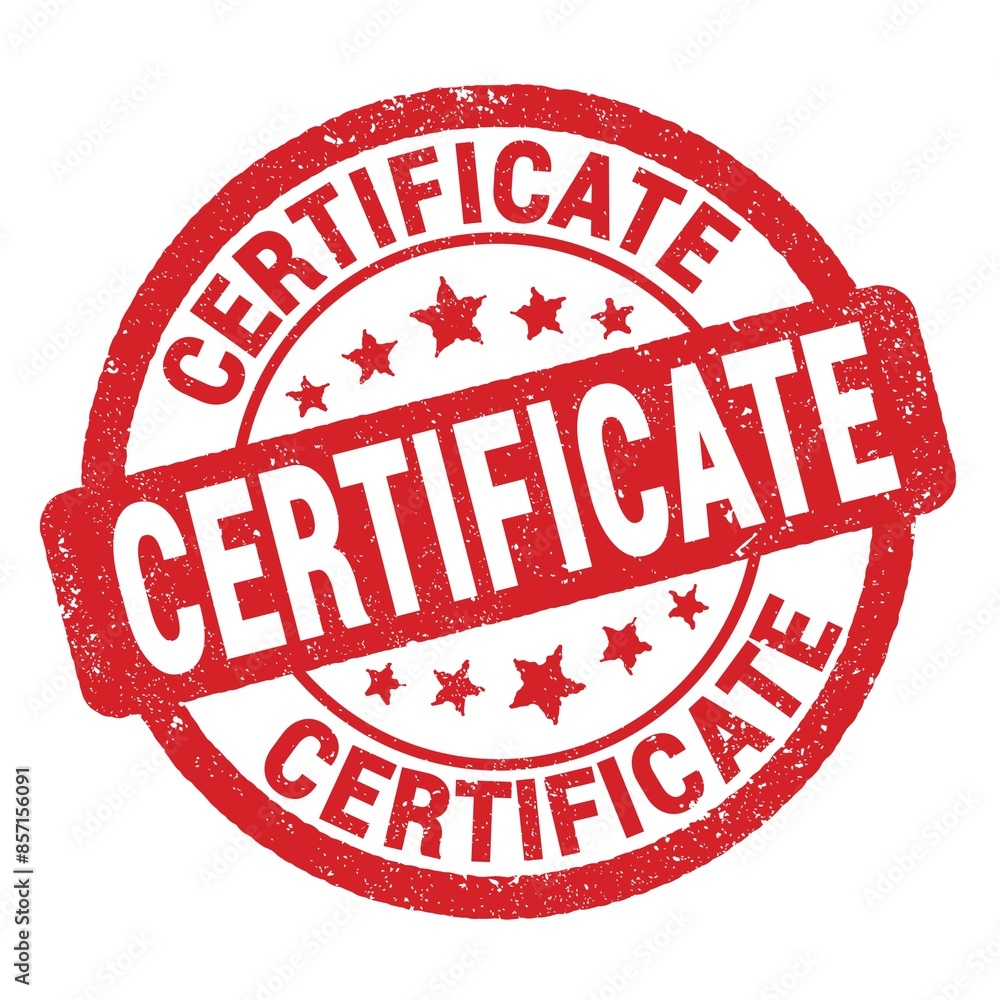 CERTIFICATE text written on red round stamp sign. CERTIFICATE text written on red round stamp sign.