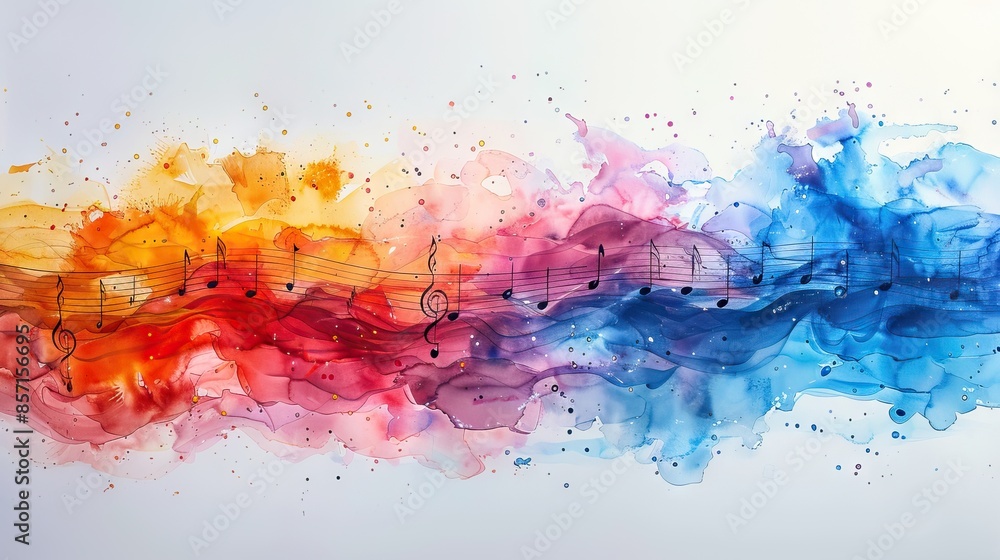 Obraz premium water paint with a plain background and has a space using a music themed space 4 AI Generative