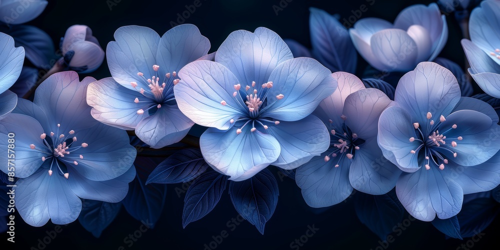 Delicate Blue Flowers Blooming in the Night Delicate Blue Flowers Blooming in the Night