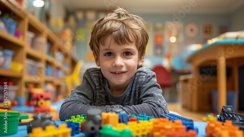 Autism Therapy A child participating in autism therapy, using sensory toys and tools
