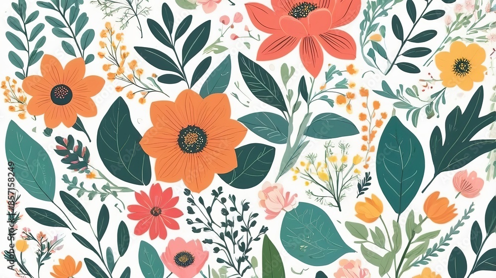 custom made wallpaper toronto digitalSeamless pattern, beautiful flowers, leaves, branches. Vector illustration