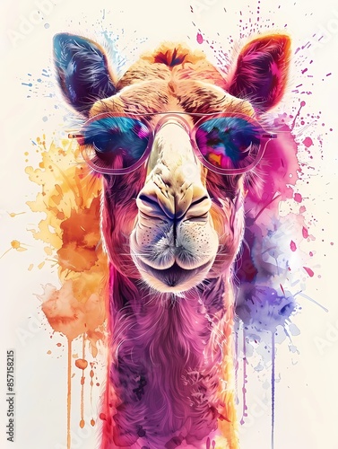 adorable camel with paint splash art illustration photo