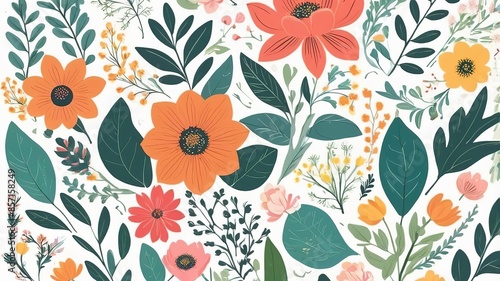 Wallpaper Mural Seamless pattern, beautiful flowers, leaves, branches. Vector illustration Torontodigital.ca