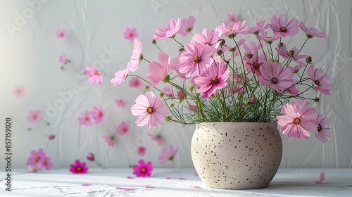 Wallpaper Mural a minimalist image with a blooming pink cosmos in a modern pot, light background Torontodigital.ca