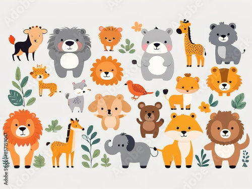 Cartoons including wild animals clipart. Vector illustration 