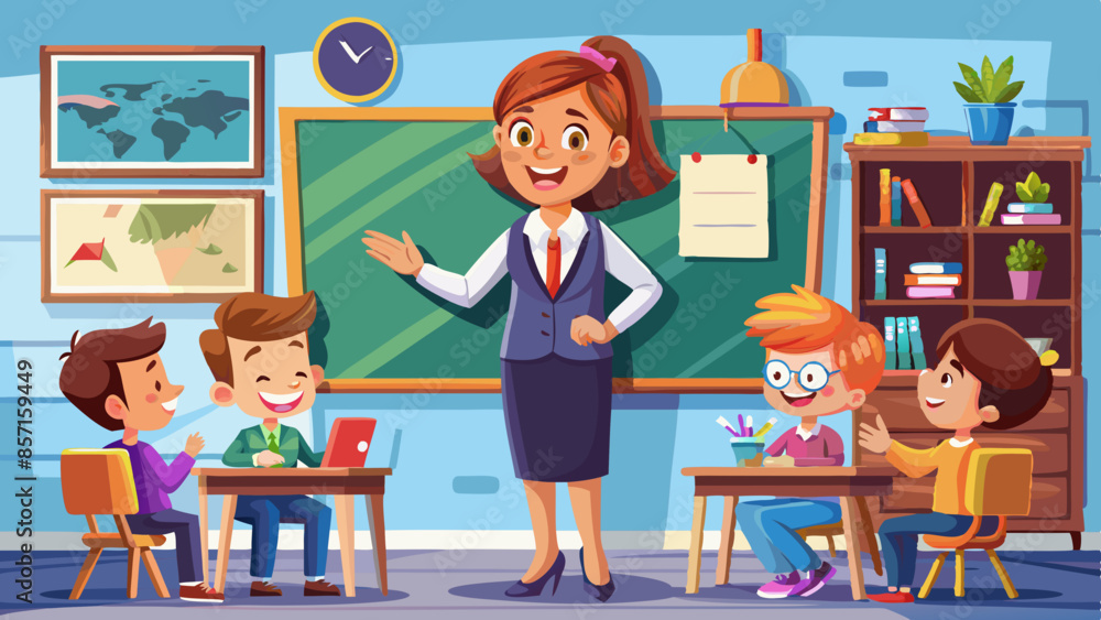 young teacher explaining something on the whiteboard in class. young teacher explaining something on the whiteboard in class.