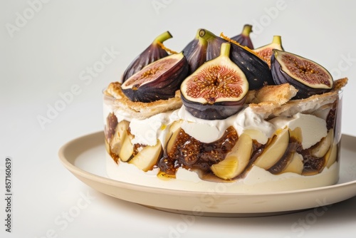 Port Wine Infused Black Mission Fig Trifle with Camembert and Whipped Cream photo