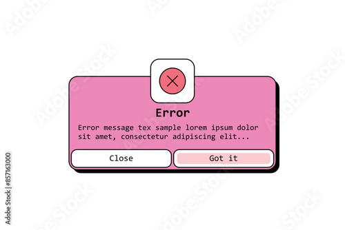 Error and warning alert, notification, dialog messages app interface elements, failure and os problem information in retro 90s style on white background flat vector illustration.
