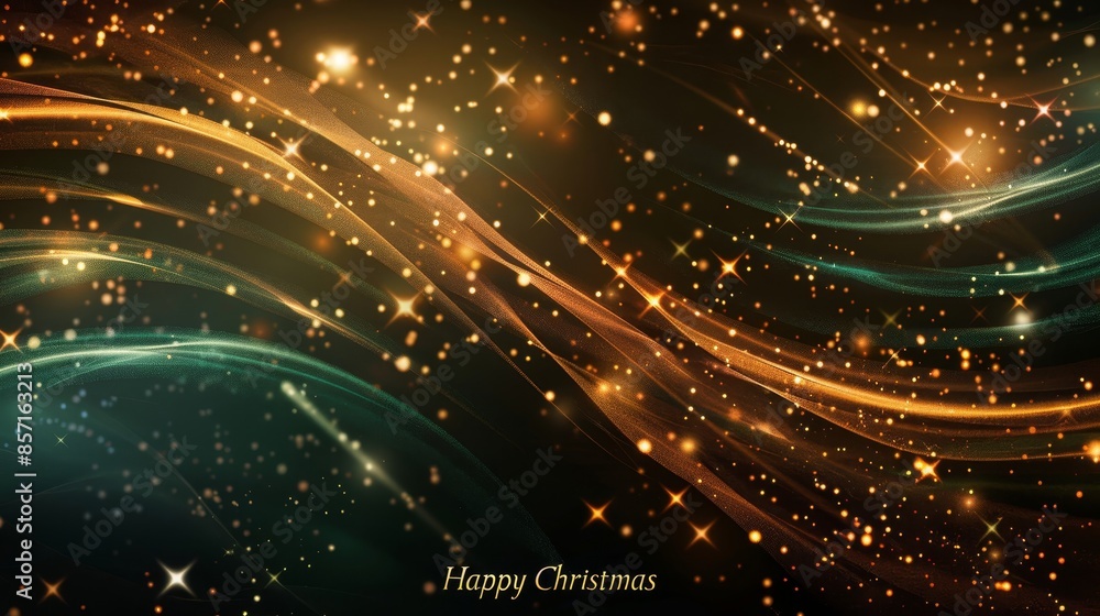Abstract dark base with ethereal gold-emerald light streaks sparkling particles background Abstract dark base with ethereal gold-emerald light streaks sparkling particles background