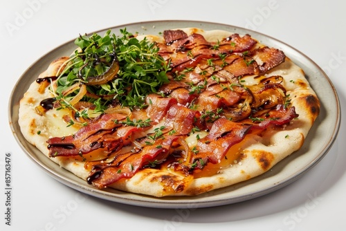 Caramelized Bacon and Onion Naan Flatbread with Gruyère and Balsamic Glaze