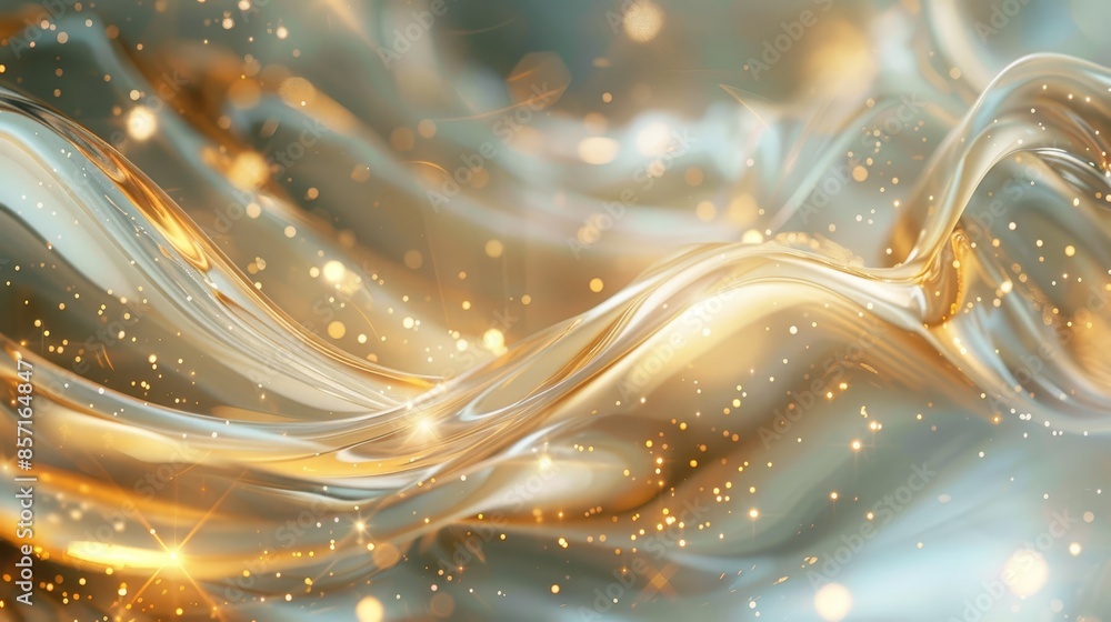 Silver-gold liquid metallic hues flowing textures sparkles blurred lights background Silver-gold liquid metallic hues flowing textures sparkles blurred lights background