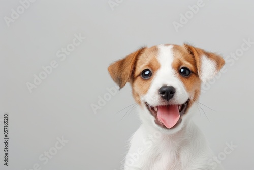 Cute Jack Russell Terrier puppy portrait with fluffy smile on clear background, funny and lovely pet concept. © Gasi
