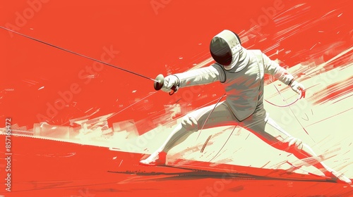 A fencer in action, minimal style, illustration background