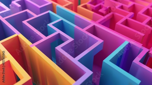 Abstract background. A colored maze made of paper. 3d rendering. 