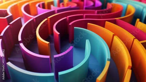 Abstract background. A colored maze made of paper. 3d rendering. 