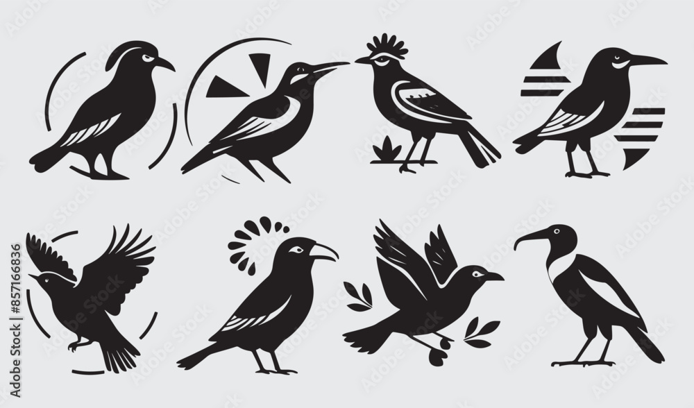 Fototapeta premium Birds Silhouette Vector Collection Hand drawn