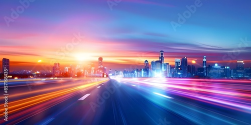Futuristic city infrastructure with smart traffic solutions and wide banner design. Concept Futuristic City Infrastructure, Smart Traffic Solutions, Wide Banner Design photo