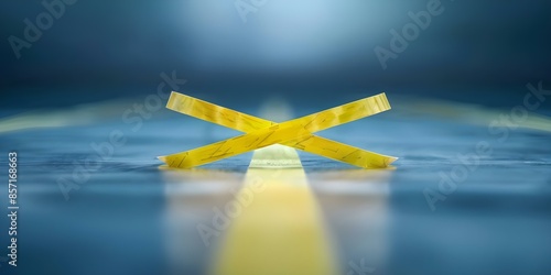 Xshaped tape for marking hazardous or restricted areas. Concept Hazard Tape, Restricted Areas, Safety Precautions, Warning Signs, Workplace Regulations photo