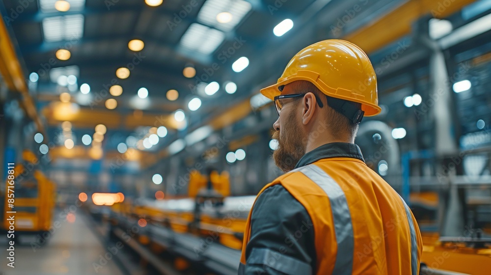 Standing at a robotic machine in a sophisticated factory, a professional industrial worker inspects and works on the production line. Standing at a robotic machine in a sophisticated factory, a professional industrial worker inspects and works on the production line.