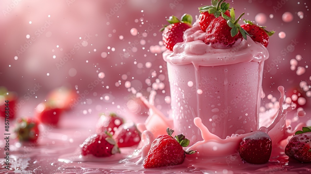 Strawberry Smoothie Splashing on a Pink Background Strawberry Smoothie Splashing on a Pink Background