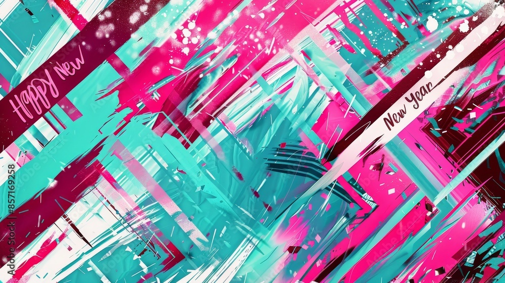 Lively crimson and aqua wallpaper with chevron patterns sparkling particles graffiti style background Lively crimson and aqua wallpaper with chevron patterns sparkling particles graffiti style background