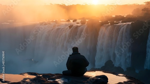 Majestic Waterfall at Dramatic Sunset in Scenic Landscape
