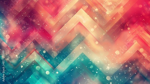 Bright crimson and aqua wallpaper with chevron patterns sparkles and blurred hearts background photo