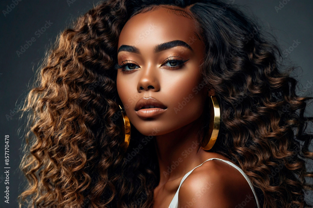 Stunning African Model with Long Hair in Elegant Portrait Stunning African Model with Long Hair in Elegant Portrait